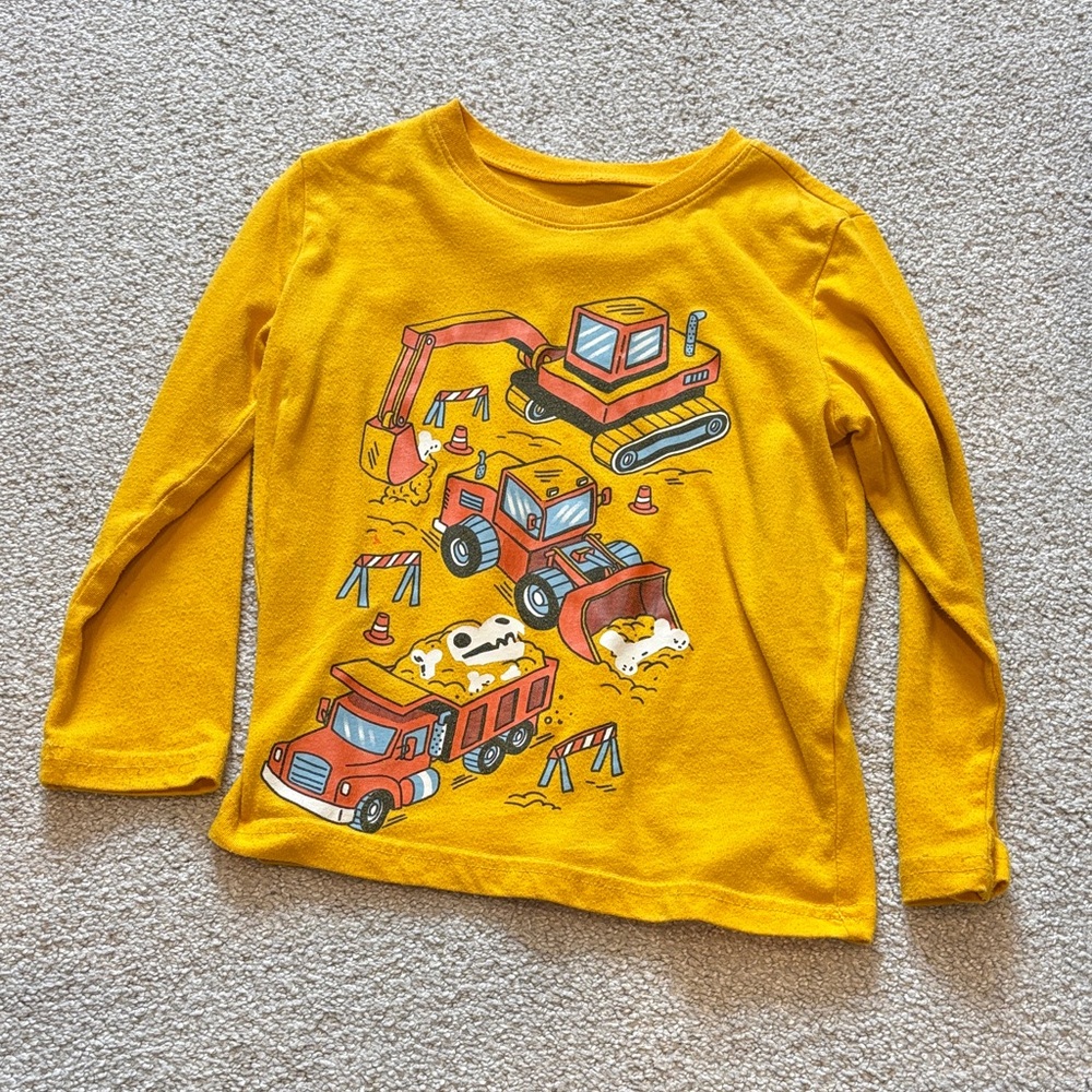 jumping beans Bright Yellow Kids Tee with Construction Vehicles